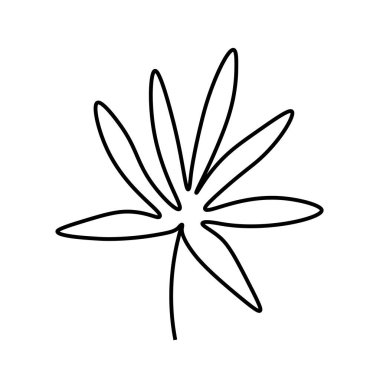 Siyah çizgili vektör minimalist bitki yaprağı. Bir sonbahar sade el çizimi karalama stilinde beyaz izole arkaplan üzerine çizilmiş. Paketleme, sosyal medya, posterler, kartpostallar için tasarım.