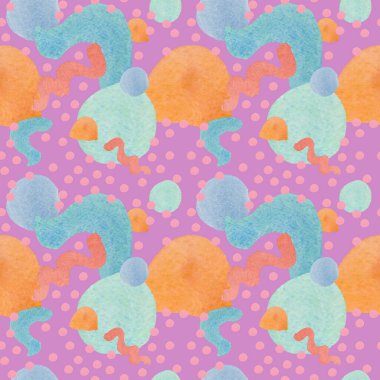 Soyut gölgeli suluboya desenleri. Fuşya üzerinde lekeli ve lekeli bebek izleri. Karışık medya sanatı. Kumaş, ambalaj kağıdı ve tekstil tasarımları.