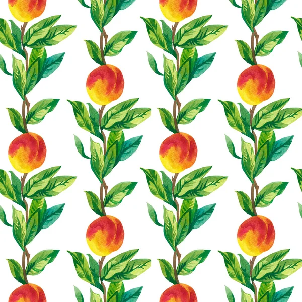 Naadloos Aquarelpatroon Met Perziken Zomer Botanische Print Met Heerlijk Fruit — Stockfoto