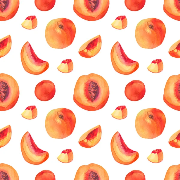 Nahtloses Aquarellmuster Mit Pfirsichen Sommer Botanischer Druck Mit Köstlichen Früchten — Stockfoto