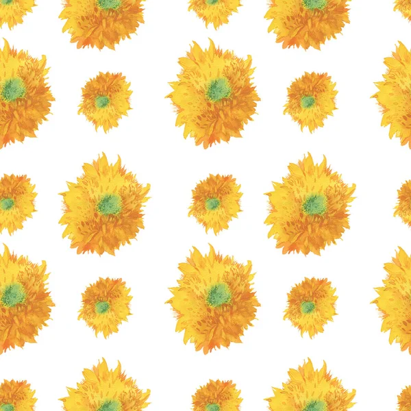 Seamless Pattern Watercolor Sunflowers Summer Botanical Print Large Flowers Orange — Stock Photo, Image