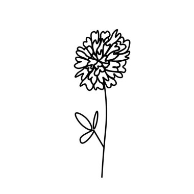 Siyah çizgili basit bir vektör çiçeği. İzole edilmiş arkaplanda botanik el çizimi. Klasik karalama tarzı resim. Paketleme, poster, sosyal medya, davetiye, tebrik kartı tasarımı..