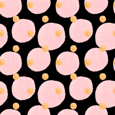 Daireler ve şekillerle suluboya desensiz. Siyah izole edilmiş arka planda güneş deseni. Bebek odası, duvar kâğıtları, tekstil, atkı, eşarp tasarımları..