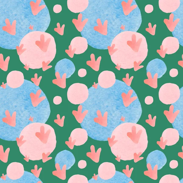 Daireler ve şekillerle suluboya desensiz. Yeşil izole edilmiş arka planda güneş deseni. Bebek odaları, duvar kağıtları, tekstil, atkılar, eşarplar için tasarımlar..