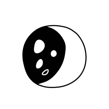 Bir vektör korkutucu ay bayramı. Beyaz izole edilmiş arkaplana çizilmiş siyah çizgi elementlerinin basit bir çizimi. Tebrik kartları, web, sosyal medya, paketler, dekorasyonlar için tasarım.