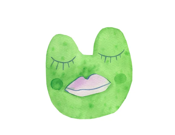 Akwarela Zielona Żaba Fioletowymi Ustami Białym Izolowanym Tle Mistyczna Ilustracja — Zdjęcie stockowe