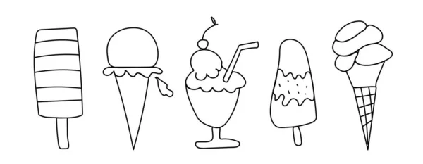 Vector Set Ice Cream Doodle Style White Isolated Background Συλλογή — Διανυσματικό Αρχείο