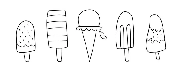 Vector Set Ice Cream Doodle Style White Isolated Background Συλλογή — Διανυσματικό Αρχείο