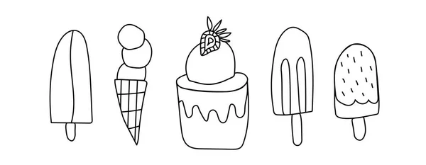 Vector Set Ice Cream Doodle Style White Isolated Background Συλλογή — Διανυσματικό Αρχείο