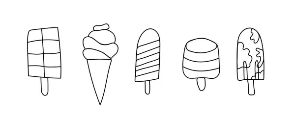 Vector Set Ice Cream Doodle Style White Isolated Background Συλλογή — Διανυσματικό Αρχείο