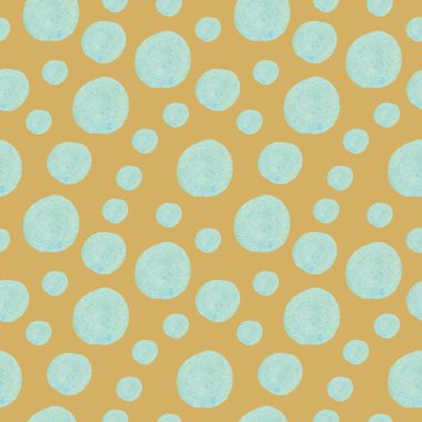 Hardal izole edilmiş arka planda sulu boya lekeli nokta deseni. Beyaz yalıtılmış el kaplamasında soyut ve dokusal baskı. Tekstil, ambalaj kağıdı, kumaş, ambalaj tasarımları.