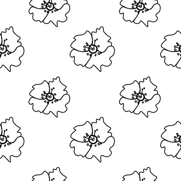 Vektornahtloses Muster Mit Blumen Auf Weißem Isoliertem Handgezeichneten Hintergrund Botanisches — Stockvektor