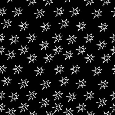 Seamless vector Christmas pattern with white line on black background in doodle style.Festive classic print minimalism hand drawn.Designs for fabric,textiles,wrapping paper,packaging,scrapbooking
