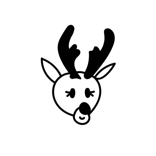 One Vector Christmas Doodle Portrait Reindeer Holiday Simple Illustration Black — Stock Vector