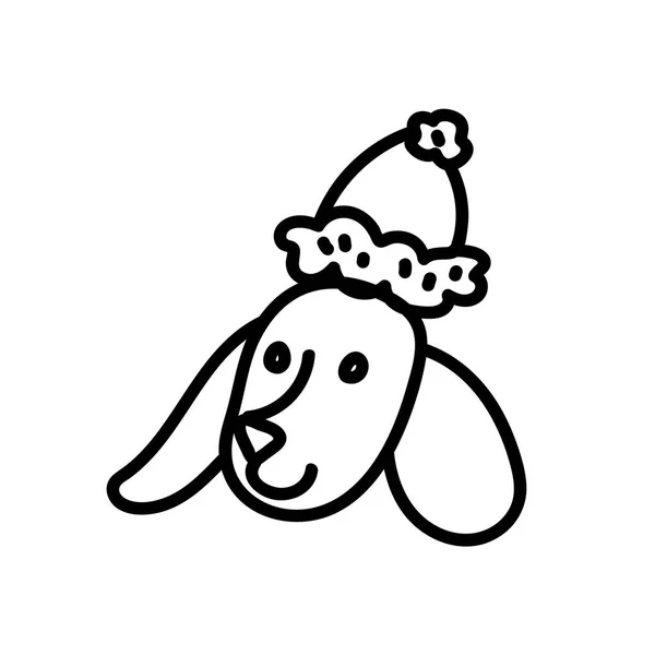 Gribouillage Vectoriel Noël Avec Portrait Chien Avec Chapeau Illustration Simple — Image vectorielle