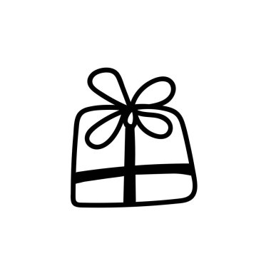 Bir vektör noel karalaması. Beyaz arkaplanda siyah çizgili bayram resmi. Kartlar, paketler, sosyal medya, web, çıkartmalar, logolar için tasarımlar.