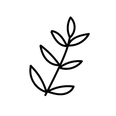 Bitki dallı bir vektör Noel karalaması. İzole edilmiş beyaz arkaplanda siyah çizgili bayram resmi. Kartlar, paketler, sosyal medya, web, çıkartmalar, logolar için tasarımlar.