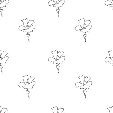Beyaz izole edilmiş arka planda siyah çizgili kusursuz çiçek deseni. Şirin, modern, fantezi, botanik el çizimi karalama stili baskısı. Tekstil, duvar kağıdı, kumaş, ambalaj kağıdı, yapıştırma kağıdı, albüm kağıdı için tasarımlar..