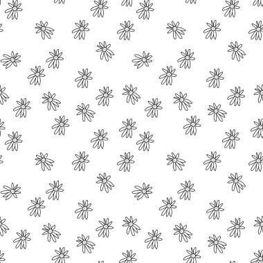 Beyaz izole edilmiş arka planda siyah çizgili kusursuz çiçek deseni. Şirin, modern, fantezi, botanik el çizimi karalama stili baskısı. Tekstil, duvar kağıdı, kumaş, ambalaj kağıdı, yapıştırma kağıdı, albüm kağıdı için tasarımlar..