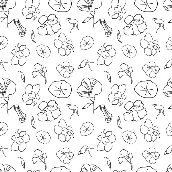 Seamless Floral Pattern Black Line White Isolated Background Cute Modern — Wektor stockowy