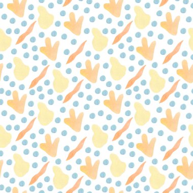 Beyaz izole edilmiş arkaplanda 60 'ların tarzında kusursuz suluboya deseni. Parlak renkli abstrakt, Vintage, Hip, Polka Dot el çizimleri tekstil, ambalaj kağıdı, kumaş, ambalaj kağıdı, yapıştırma kağıdı, albüm kağıdı.