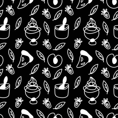 Siyah elle çizilmiş beyaz çizginin kusursuz vektör şablonu. Tekstil, ambalaj kağıdı, restoran menüsü, sosyal medya, hatıra defteri kağıdı çizimleri..