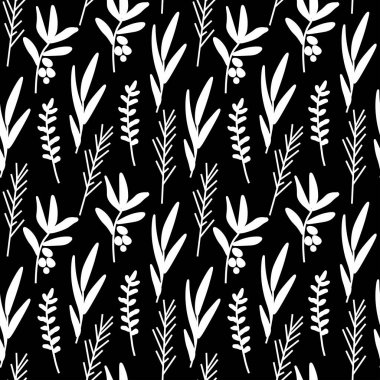 Siyah elle çizilmiş beyaz çizginin kusursuz vektör şablonu. Tekstil, ambalaj kağıdı, restoran menüsü, sosyal medya, hatıra defteri kağıdı çizimleri..