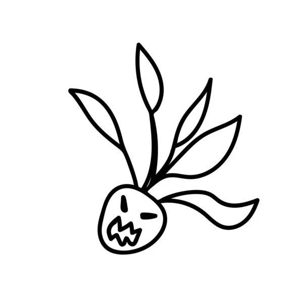 Векторный Цветок Хэллоуина Черной Линией Белом Фоне Стиле Doodle Праздник — стоковый вектор