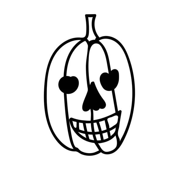 Vector Pumpkin För Halloween Med Svart Linje Vit Bakgrund Doodle — Stock vektor