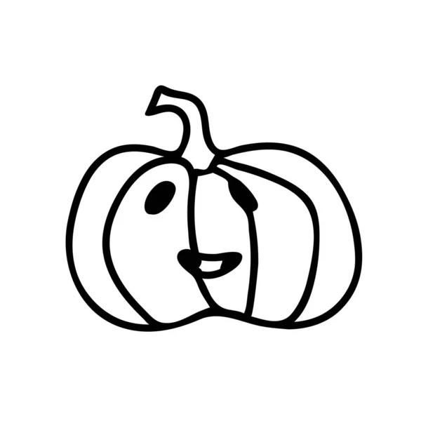 Citrouille Vectorielle Pour Halloween Avec Ligne Noire Sur Fond Blanc — Image vectorielle