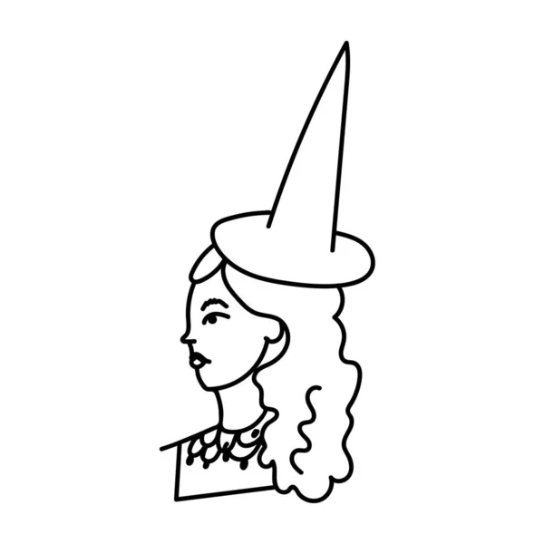 Vector Witch Für Halloween Mit Schwarzer Linie Auf Weißem Hintergrund — Stockvektor