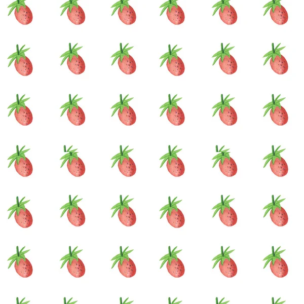 Watercolor Seamless Pattern Magic Strawberry White Isolated Background Doodle Style — стокове фото