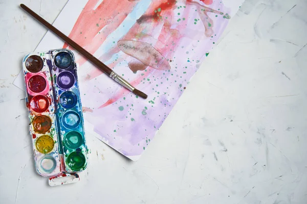 Set Von Aquarellfarben Auf Weißem Hintergrund Pinsel Zeichnen Kreativer Hintergrund — Stockfoto