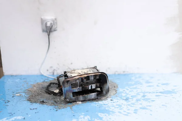 Toaster Fire Household Electrical Appliance Fire Hazard Overload Short Circuit — Stock Photo, Image