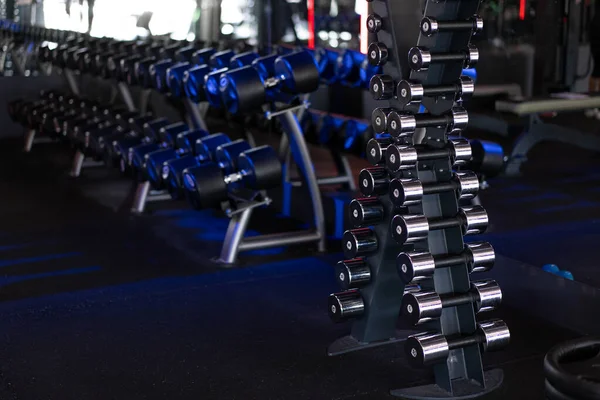 Dumbbells Row Gym Dark Toned Healthy Lifestyle Fitness Concept — Stock Photo, Image