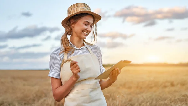 Žena Agronoma Specialista Výzkum Monitoring Data Agrobyznys Žena Zemědělec Sláma — Stock fotografie