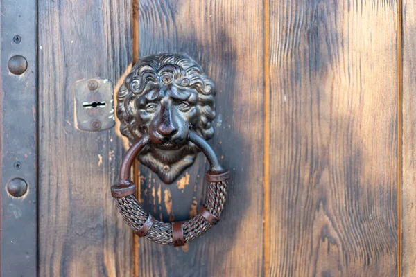 Lion Head Door Handle Classic Vintage Door Copy Space Old — Stock Photo, Image