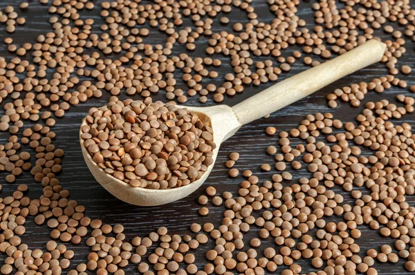 Cuchara Madera Con Frijoles Lentejas Fondos Con Frijoles —  Fotos de Stock