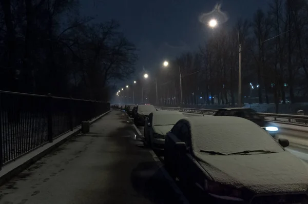 Санкт Петербург Россия Декабря 2020 Улица Ночного Города Время Снегопада — стоковое фото