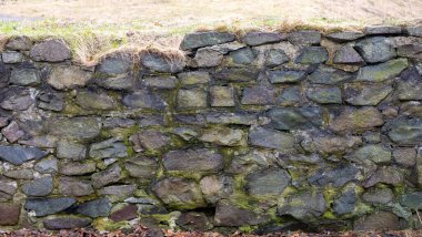 Zemini tutmak için taş duvar. Peyzaj tasarımı. Yüksek kalite fotoğraf