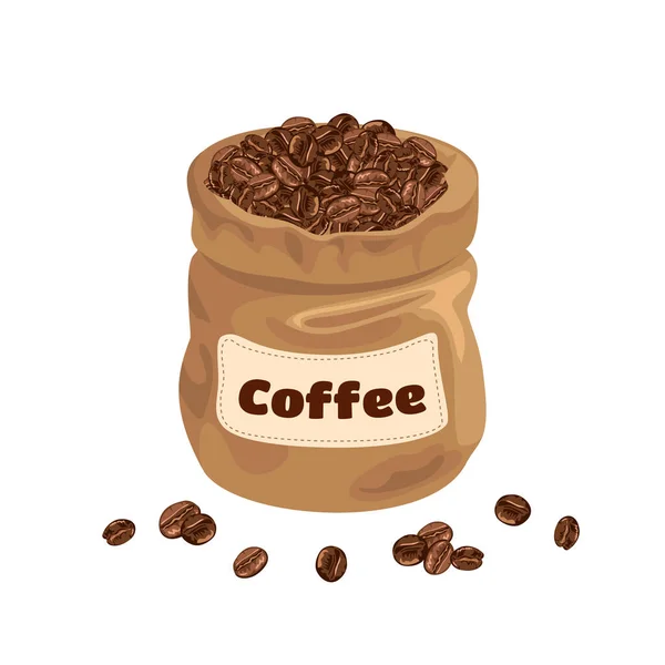 Coffee beans in bag isolated on white background. Vector cartoon flat illustration.