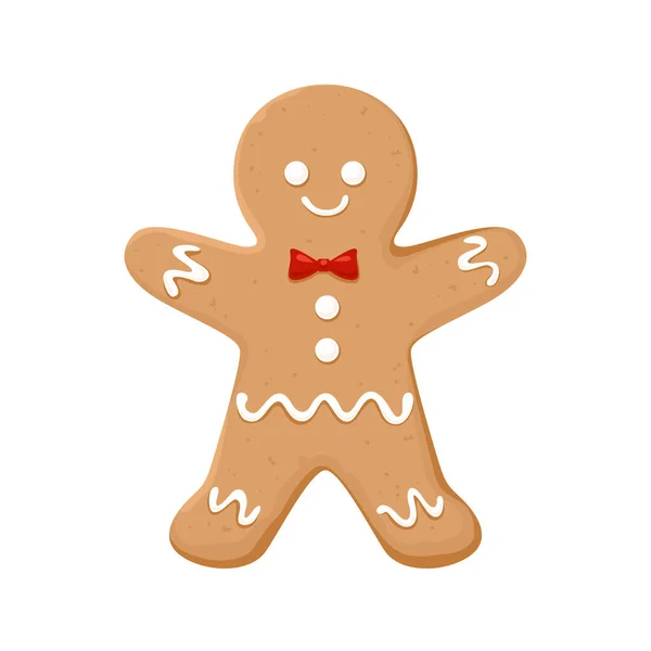 Gingerbread Man Cookie Isolated White Background Christmas Pastries Vector Festive — Stock Vector