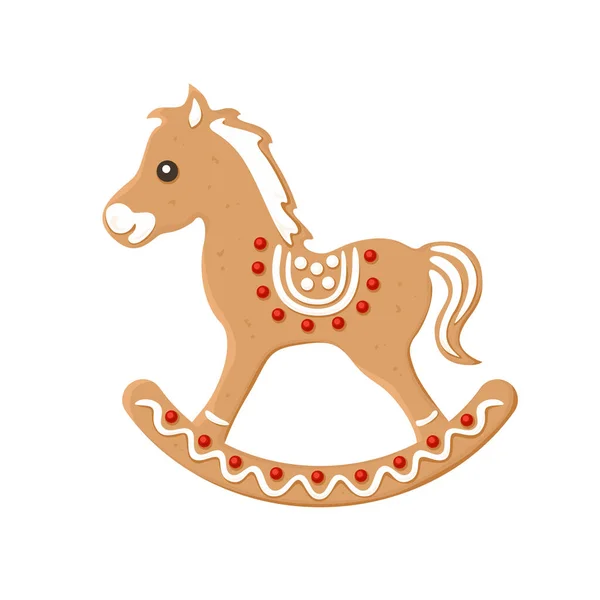 Paardenpeperkoek Geïsoleerd Witte Achtergrond Kerstkoekjes Met Suikerglazuur Vector Illustratie Van — Stockvector