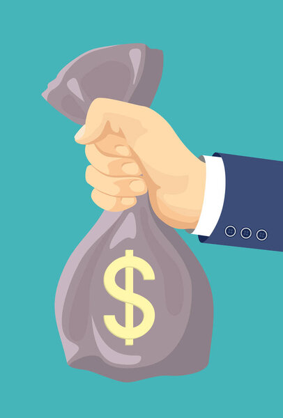 Сумка с деньгами в руке.