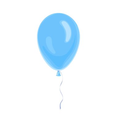 Blue balloon with string isolated on white background. Vector cartoon flat illustration.