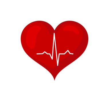 Kalp atışı, beyaz arka planda izole edilmiş. Vektör düz çizgi film çizimi. Kalp sağlığı simgesi.