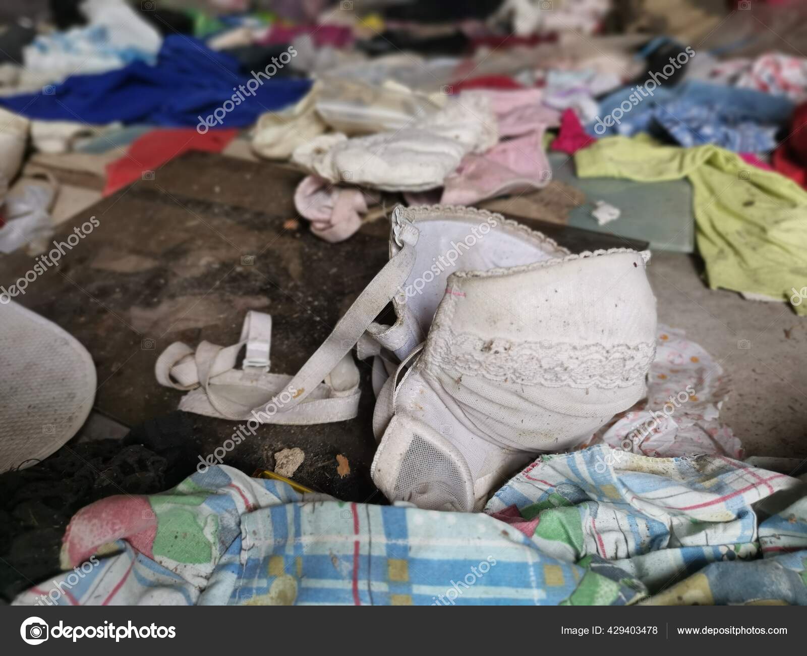 Old Worn Out Dirty Lady's Bra Thrown Floor Stock Photo by ©sweemingyoung  429403478