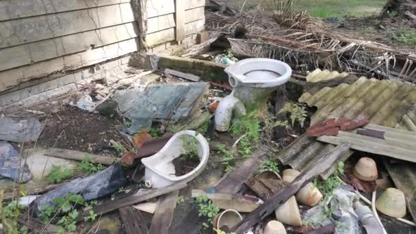 Thrown Away Toilet Seat Urinal Bowl Dumpster — Stock Video