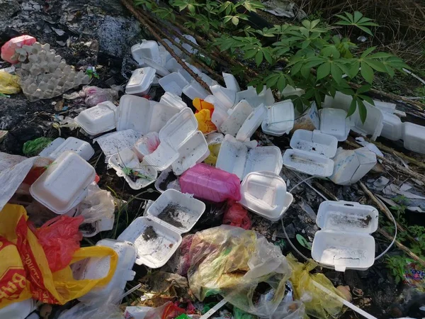 말레이시아 2021 무책임 사람들이 광저우 길가에 외떨어진 들판에 쓰레기 매립장을 — 스톡 사진