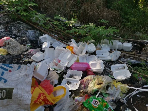말레이시아 2021 무책임 사람들이 광저우 길가에 외떨어진 들판에 쓰레기 매립장을 — 스톡 사진